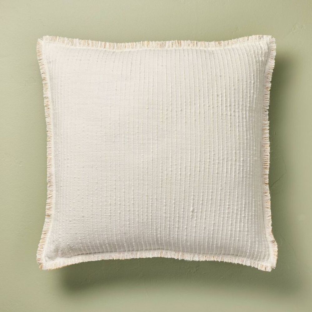Open Box - 24"x24" Slub Striped Fringe Square Throw Pillow So Cream